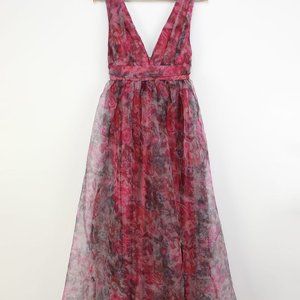 Garden Romance Magenta Floral Print Organza Maxi Dress